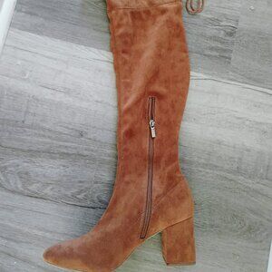 Suede cognac knee high boots